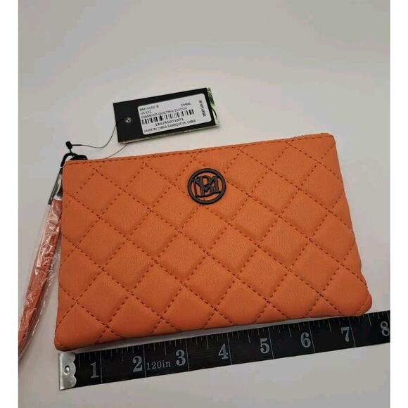 Studio Badgley Mischka Diamond Quilting Clutch Wristlet Coral Vegan Leather - Picture 5 of 7